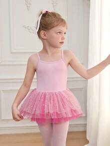 Young Girls' Soft & Stretchy Ombre Pink Camisole Romper Tutu Dress, Skin-Friendly Elastic Fabric Suitable For Yoga, Dance, Gymnastics, Ballet Practice, Parties And Casual Occasions - Blue - View 5