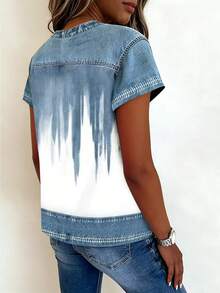 EMERY ROSE Women's All-Over Print Round Neck Casual Versatile Short Sleeve T-Shirt - Multicolor - View 2