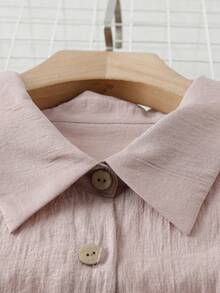 Linhara Plus Size Women's Embroidered Design Shirt, Elegant Office Lady Casual Loose Blouse - Pink - View 4