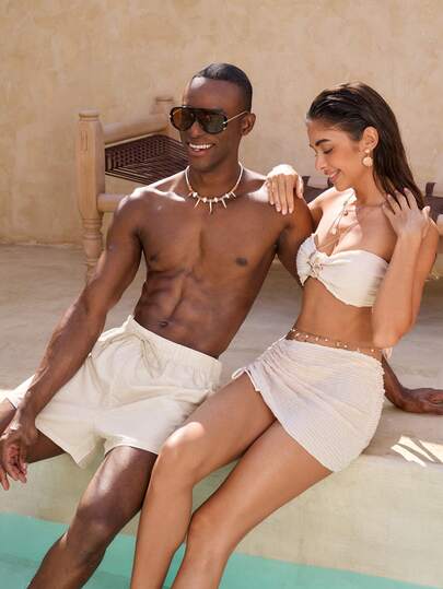 Manfinity VDAYZ Pantalones cortos de playa con cordón en la cintura de unicolor para hombres