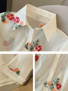 Resyla Loose Regular Chiffon Floral Print Drop Shoulder Long Sleeve Shirt + Shorts Set - Yellow - View 6