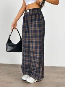 Aidyla 女士格纹拉绒松紧腰休闲宽松裤，秋季 - 彩色 - 查看 3