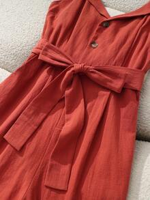 GlowEve Women's Elegant Sleeveless Button Jumpsuit, Suitable For Commuting - Redwood - View 5