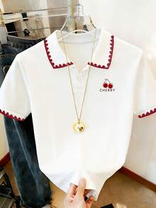 Resyla 女士夏季短袖T恤，畅销樱桃刺绣，獠牙刺绣。适合户外、街头、休闲和约会等场合。 - 彩色 - 查看 5