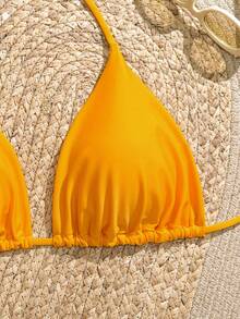 Swim Vcay 2025 Plus Size Women Floral Print Triangle Cup Swimwear Top - Orange - View 3