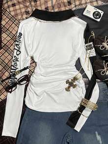 Glimmora 这款女士复古2000年代风格Polo领T恤非常适合音乐节、校园生活和日常通勤。休闲、简约、时尚，是送给朋友的绝佳礼物。 - 彩色 - 查看 2