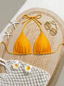 Swim Vcay 2025 Plus Size Women Floral Print Triangle Cup Swimwear Top - Orange - View 1