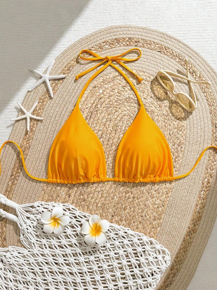 Swim Vcay 2025 Plus Size Women Floral Print Triangle Cup Swimwear Top - Orange - View 1