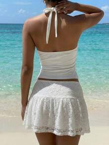 Aloruh 度假风露背扎染蓝色百合花印花修身露背上衣 - 百搭运动时尚夏季海滩度假装扮，适合夏威夷之旅、春假、音乐节、热带岛屿婚礼、周年纪念日等场合 - 彩色 - 查看 3