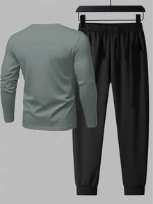 Gym Rark 男士字母印花运动套装上衣和裤子，男士两件套健身服，长袖健身服，男士套装，长袖健身套装，男士运动服，男士健身套装，男士两件套运动服，长袖运动衬衫，健身套装，锻炼套装 - 灰色 - 查看 2