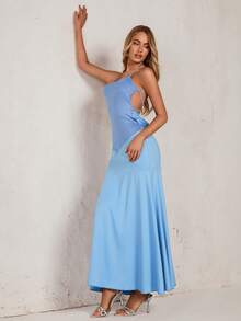 Glamine Vestido de mujer de unicolor con tirantes finos y espalda descubierta, de moda para el verano - Azul - Ver 4