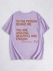 EMERY ROSE Camiseta de manga corta con estampado de letras talla grande de verano: A LA PERSONA DETRÁS DE MÍ: ERES INCREÍBLE, HERMOSA Y SUFICIENTE. Recuerda que TÚ importas. Camisetas gráficas para mujeres - Celeste - Ver 2