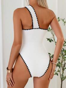 Swim Basics Women's Summer Beach Vacation Sleeveless Ruffled Trim Solid Color One-Piece Swimsuit - White - View 2