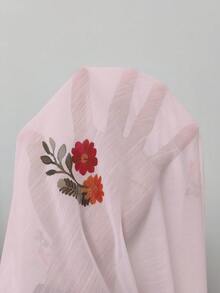 Conjunto de camisa de manga larga con hombros caídos y estampado floral de gasa holgada + pantalones cortos - Rosa - Ver 6