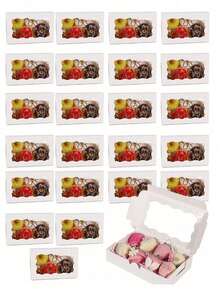 24/12PCS/1PC 7 X 4 3/8 X 1½ Inches (Approx. 17.8 X 11.4 Cm) Small Pink Cookie Box With Clear Window, Suitable For Desserts, Donuts, Pies, Candies, Macaroni [White] - White - View 9