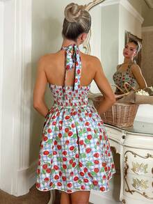 Glamine Charm 女士新款时尚水果印花夏季连衣裙，度假沙滩花园约会短裙 - 藍色 - 查看 2