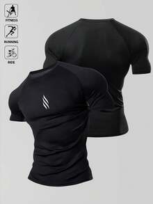 Manfinity Acti Log Men's Elastic Shirt, Running Or Hiking T-Shirt, Sports T-Shirt, Casual Style - Black - View 3