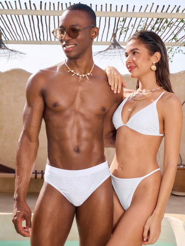 Manfinity VDAYZ Men's Solid Color Rhinestone Decorated Triangle Swim Trunks, Suitable For Summer Beach