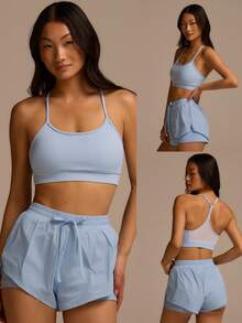 Fluxe Women's Solid Color Drawstring Waist Casual Loose Shorts,Summer Workout Sets For Women,Sportswear Blue,Beach Vacation Outfits, Outfits,Party - Mauve Purple - View 12