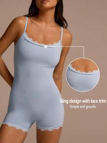 Fluxe Women's Lace Patchwork Casual Versatile Daily Wear Jumpsuit - Baby Blue - View 5