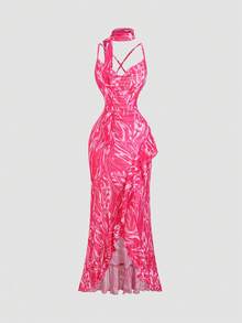 Sweetra Vestido asimétrico con volantes en el bajo, estilo sexy para vacaciones Y2K - Multicolor - Ver 1