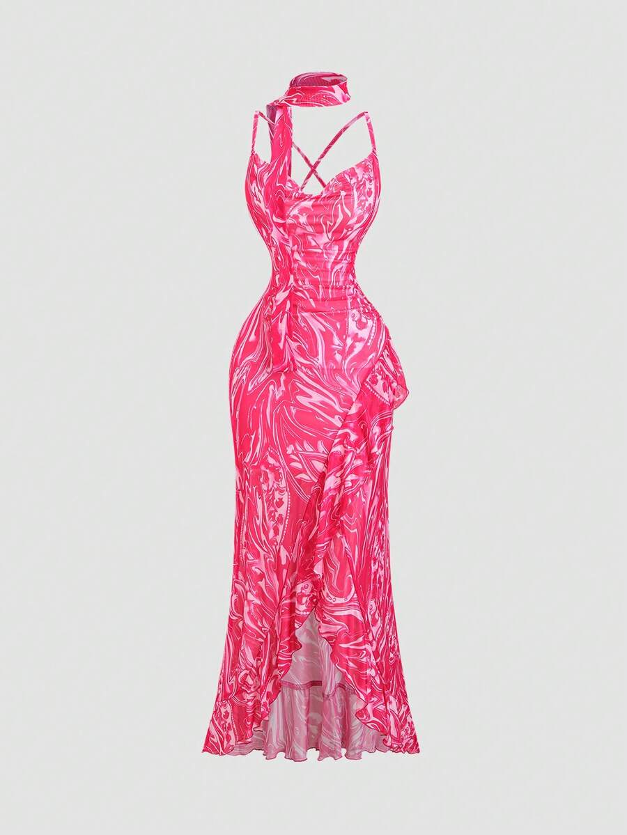 Sweetra Vestido asimétrico con volantes en el bajo, estilo sexy para vacaciones Y2K - Multicolor - Ver 1