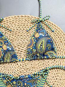 Swim Vcay 2pcs Leopard Print Bowknot Sexy Women Bikini Set, Halter Tankini Swimsuit - Multicolor - View 4