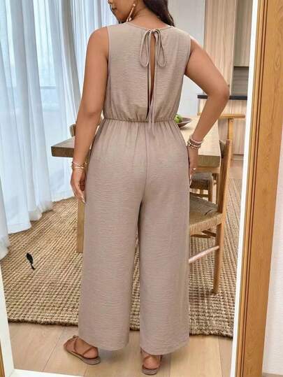 EMERY ROSE جمبسوت نسائية بدون أكمام مع خصر ملتوي وساق واسعة للمقاسات الكبيرة