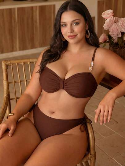 Swim Chiccia Plus Size Women 2 Pieces Bikini Set Set, Steel Bra Bikini Swimwear For Summer Holiday