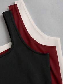 EMERY ROSE 3 Pieces Set Plus Size Women Fashion Printed Tank Top,Summer Casual Round Neck Basique Everyday Black Tank Top - Multicolor - View 7