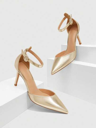 CUCCOO SZL Women Shoes Women's New Simple Fashion High Heel Color Scheme Cloth High Heel Thin Square Heel Ankle Strap Pointed Toe Hollow Low Vamp Sexy Versatile Commuter PU Material Festival Spring Summer Four Seasons Workplace Festival Dating Street Fashion Classic Sandals Elegant Women's Shoes