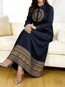 SHEIN Najma Women's Standard Size Round Striped Print Fashion Button Collar Long Sleeve Dress - Multicolor - View 1