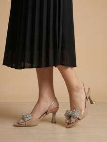 Elegantes sandalias  de tacón con detalle de lazo, puntera cuadrada y tira al tobillo para mujer. - Maquillaje - Ver 1