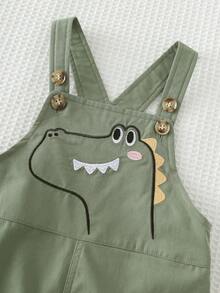 Cozy Pixies 2pcs Baby Boy Striped Pattern Knit Soft Round Neck Short Sleeve Pullover Top And Bib Shorts Set Dinosaur Clothes Baby Baby Boy Summer Overall Outfits Baby Boy Overalls Baby Boy Green Clothes Baby Clothes Outfit Set Baby Romper Cotton Baby Clothes - Multicolor - View 4