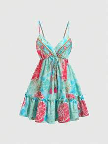 Sweetra 女士新款时尚百搭无袖印花A字吊带裙 - 彩色 - 查看 1