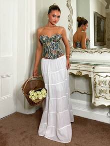 SHEIN Glamour Áo quây gợi cảm, lãng mạn với họa tiết hoa jacquard phối ghép, có gọng nâng ngực dành cho nữ. - Nhiều màu - Xem 5