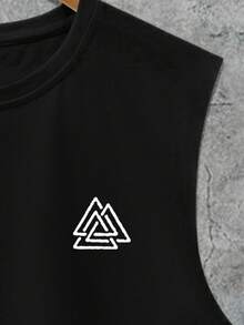Manfinity LEGND 男士大码圆领几何翅膀印花休闲百搭日常上衣 - 黑色 - 查看 5