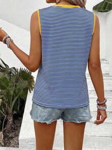 EMERY ROSE Áo tank top nữ cổ tròn không tay, phối màu tương phản, họa tiết sọc. - Nhiều màu - Xem 2