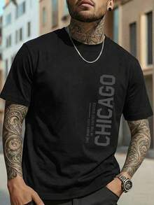 Manfinity Homme Men's Letter Print Short Sleeve Loungewear Top - Black - View 2