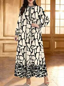 SHEIN Najma Đầm dài tay cổ bẻ cài cúc, họa tiết hoa retro thời trang dành cho nữ, thích hợp cho mùa xuân và mùa thu. - Nhiều màu - Xem 5