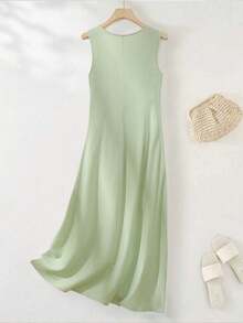 SHEIN Franclia Button Pocket Dress For Women - Green - View 2