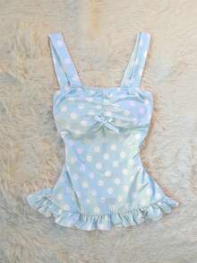 Glimmora 这款甜美可爱的童话风Y2K休闲修身露脐上衣，饰有波点和可爱的蝴蝶结，尽显甜美纯真，无论是送给朋友还是日常穿着都非常完美。 - 彩色 - 查看 1