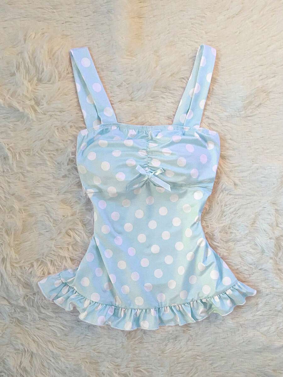 Glimmora 这款甜美可爱的童话风Y2K休闲修身露脐上衣，饰有波点和可爱的蝴蝶结，尽显甜美纯真，无论是送给朋友还是日常穿着都非常完美。 - 彩色 - 查看 1