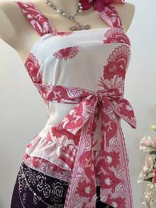SuriyaCove Áo hai dây in họa tiết hở lưng, thích hợp cho kỳ nghỉ, dành cho nữ. - Hồng - Xem 3