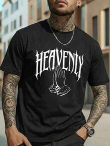 Manfinity LEGND 男士手势字母印花短袖家居服上衣 - 黑色 - 查看 1