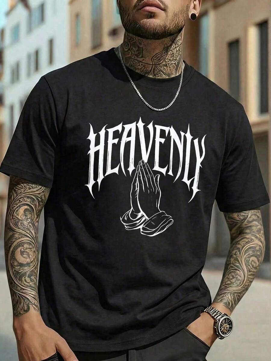 Manfinity LEGND 男士手势字母印花短袖家居服上衣 - 黑色 - 查看 1