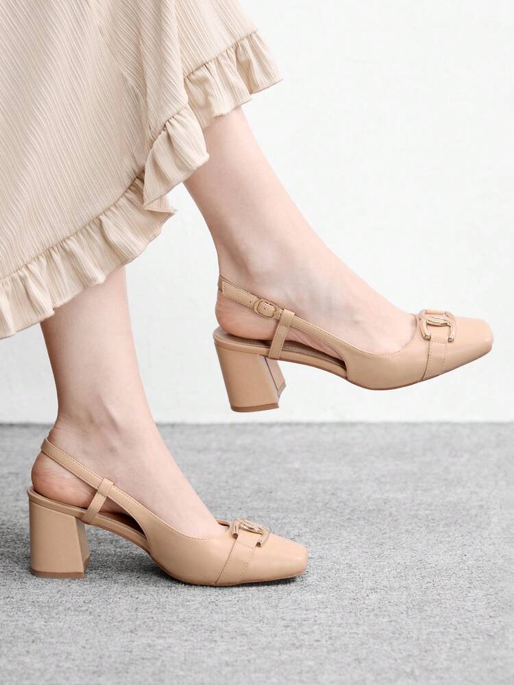 CUCCOO BIZCHIC Women's Buckle Design Square Toe High Heel Pumps For Daily Commute Spring Shoes