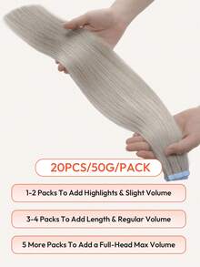 20 件 50 克胶带接发，100% 真人发丝接发，适用于沙龙，丝滑无缝隐形，隐形胶带银灰色，适用于稀疏头发女性，自然外观，顶级沙龙品质，返校季、节日购物季，可重复使用，适用于细发或稀疏头发，增加发量 - SSilver - 查看 7