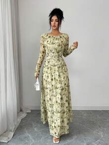 Modelyn Vestido de manga larga con pliegues y vuelo, con estampado digital, de moda para primavera/verano - Multicolor - Ver 7