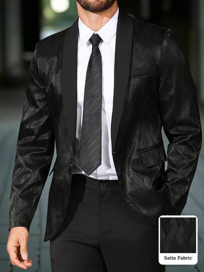 Manfinity AFTRDRK 男士全印花长袖西装外套，时尚优雅，适合派对场合，春夏皆宜。